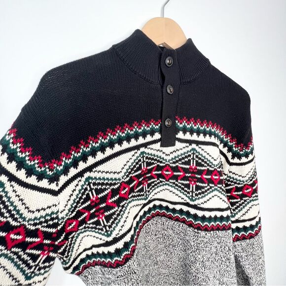 Chaps Ralph Lauren Mock Neck Fair Isle Ski Grandpa Cotton Sweater EUC Large - Picture 3 of 9